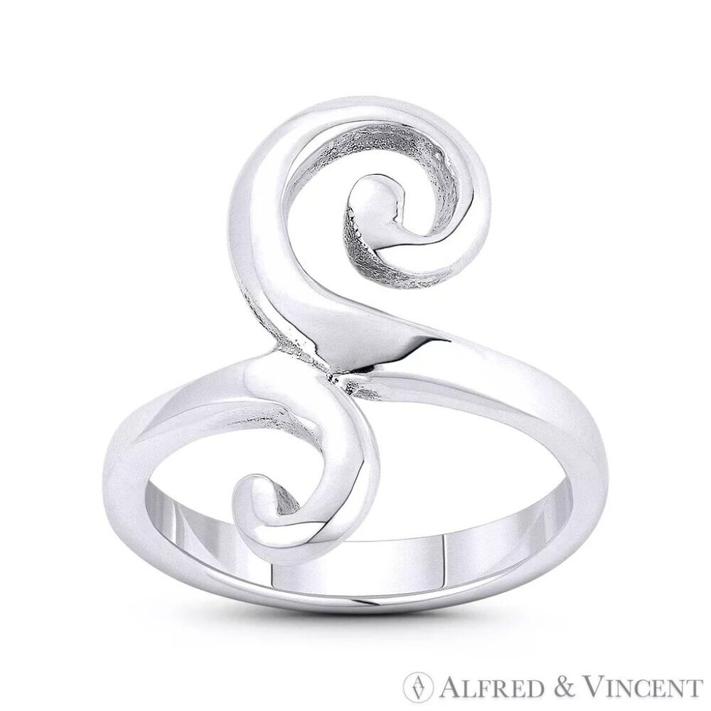 Swirling Plant Vine Charm Ladies' Right-Hand Ring in .925 Sterling Silver Sz. 6
